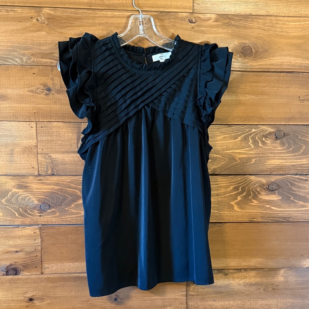 entro Black Ruffle Sleeve Pintuck Yoke Blouse